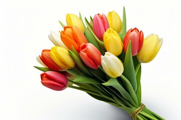 Vibrant bouquet of tulips showing various colors creating a cheerful spring atmosphere