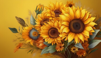 Sonnenblumen, gelber Hintergrund