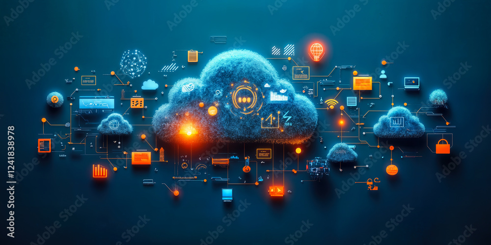 Poster cloud-based saas with ai integration and web tools for enhanced productivity and efficiency
