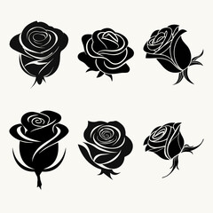 Set of six rose illustrations each with a unique style