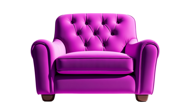 Photo of purple accent chair or sofa isolated on transparent background