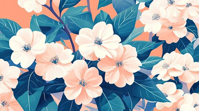 Delicate pastel blossoms, vibrant spring floral backdrop, nature themed graphic design, perfect for spring themed content