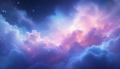 Dreamy celestial clouds with glowing cosmic light and stars  
