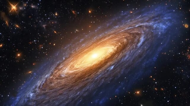 A circular view of a spinning galaxy Slow motion, smooth repetitive motion for background video animation.