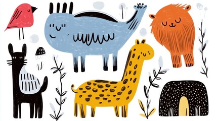 Fototapeta premium Cute Animal Illustrations Set