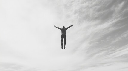 Man skydiving, clouds background, freedom concept, stock photo