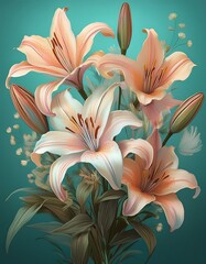 Lilien, türkiser Hintergrund