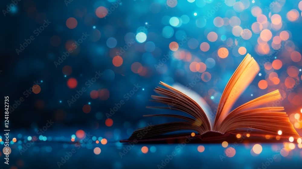 Aufkleber a glowing magic book floats mid-air, illuminating its pages with a warm light while surrounded by a 