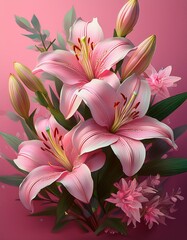 Fototapeta premium Lilien, rosa Hintergrund
