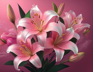 Lilien, rosa Hintergrund