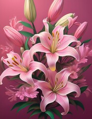 Fototapeta premium Lilien, rosa Hintergrund