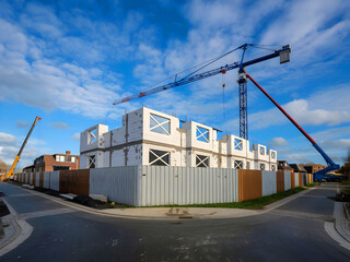 construction site for a brand-new, contemporary family-style suburban neighborhood in the Netherlands.