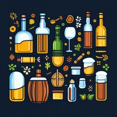 Stylized Beer Components. Icon Representation of Essential Ingredients for Brewing Beer