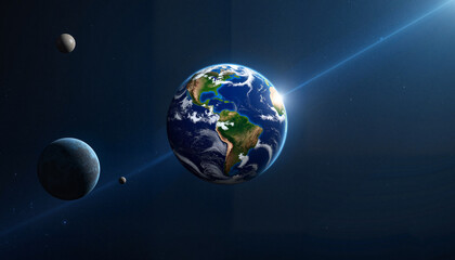 Earth floating in space with cosmic planets, symbolism of unity