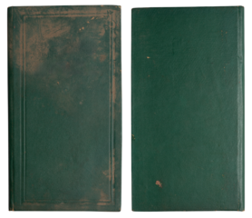 Blank vintage green book for graphic design, realistic photography, png isolated on transparent background