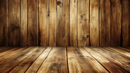 Naklejka premium Empty rustic wooden interior with planks, use for product display
