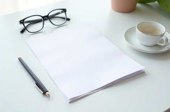 Blank white sheet of paper on the desktop. Mockup of order form for various businesses. Mockup of questionnaire for data entry.