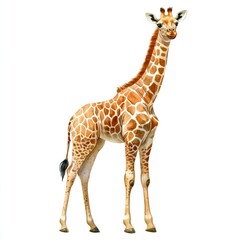 Obraz premium Delicate Watercolor Illustration of a Baby Giraffe on a White Background for Safari Themed Celebrations