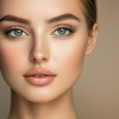 Fototapeta premium Natural beauty meets glam transformation showcasing makeup artistry on one side. Generative AI
