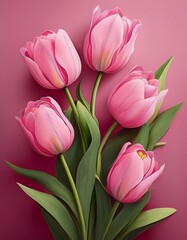 Obraz premium Rosa Tulpen, rosa Hintergrund