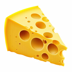 Realistic Swiss cheese wedge with characteristic holes, yellow dairy product with smooth texture isolated on transparent background. Generative Ai.