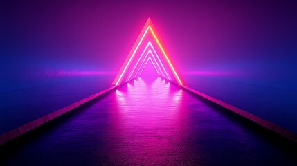 Neon triangle pathway, futuristic scene