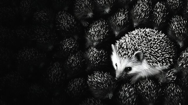   B&W hedge with small birds in background