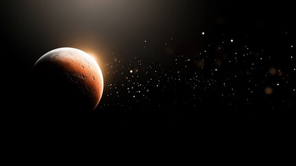   A magnified view of a celestial body exhibiting a radiant focal point amidst a backdrop of starlit skies