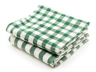 Vibrant Green Checkered Napkin: Stylishly Folded Kitchen Accessory Isolated on Crisp White Background