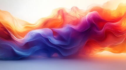 Fototapeta premium a vibrant and dynamic abstract artwork. It features a flowing, undulating form composed of a gradient of colors, transitioning from a warm orange to a cool purple