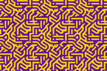 Seamless yellow and purple maze style pattern wallpaper