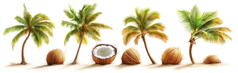 Tropical Palm Trees, Coconuts, Beach Scene, Summer