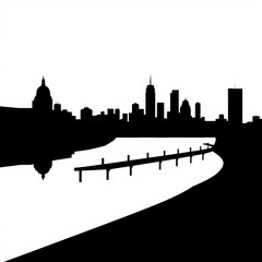 Fototapeta premium Silhouette of london skyline featuring iconic landmarks with the river thames in foreground silhouetted skyline cityscape architecture illustration building city vector