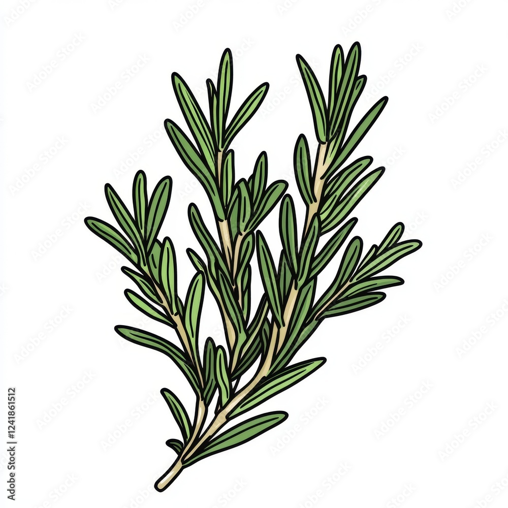 Canvas Prints A modern hand-drawn ink illustration of a rosemary branch, done in a retro style and isolated on a white background