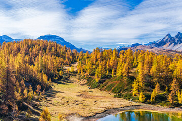 autumnal mountain landscape inside the Alpe Devero, Val D'Ossola, Verbania, Italia