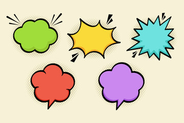 Comic bubble and dialogue set. Blank speech text boxes in various colors shapes. Vector illustration.