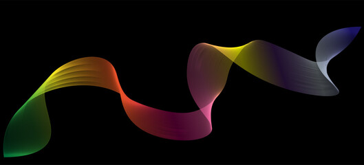 Multi-colored abstract wave-like lines on a black background with a gradient of blue, red, green and yellow colors. The concept of modern digital design. Vector illustration