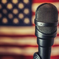 Microphone in front of American flag