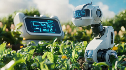 Farming Revolution: 3D Rendering of Robot Assistant with Graphic Display in Agriculture

