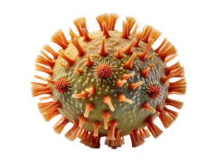 Coronavirus showing surface proteins isolated on transparent background