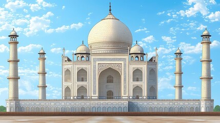 Obraz premium Majestic Taj Mahal under a bright blue sky