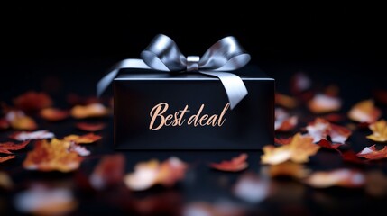 Best deal awaits!  A gift box sits amidst autumn leaves.