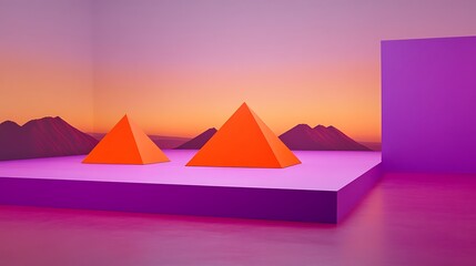 Orange pyramids sunset backdrop
