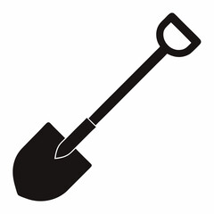Silhouette of Garden Shovel Digging in Soil, Simple Vector Illustration for Gardening Projects and  