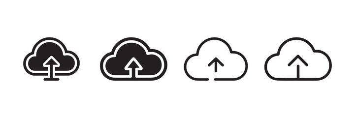 Cloud Upload Icon Set Black and Outline Style Digital Data Storage Symbol