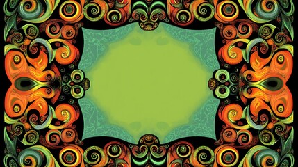 Ornate swirl frame, green center, design template