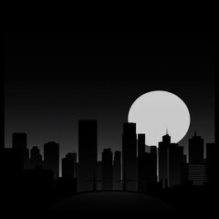 Fototapeta premium Urban dreamscape: city skyline at night silhouetted skyline cityscape architecture illustration building city vector