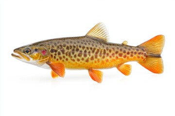 Fototapeta premium A fresh trout with striking orange and brown patterns is isolated on a white background, perfect for showcasing its natural beauty