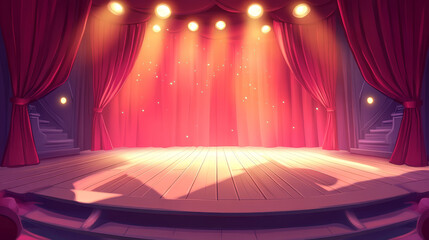  Classic Theater Stage: Red Curtains and Glowing Spotlights for a Performance

