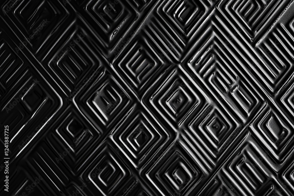 Poster intricate geometric pattern created with textured black material highlights modern design on display